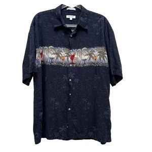 Vintage Pierre Cardin 100% Rayon Hawaiian Shirt Tropical Tribal Tiki Cocktails